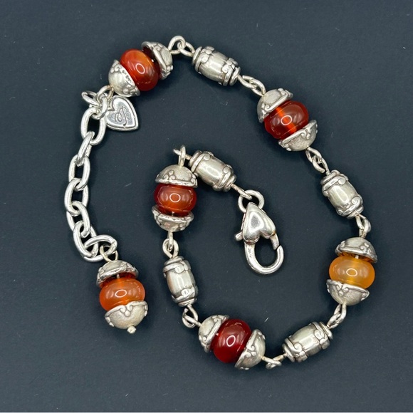 Brighton - "Lotus"  Brushed Silver Carnelian Bracelet - Picture 1 of 5
